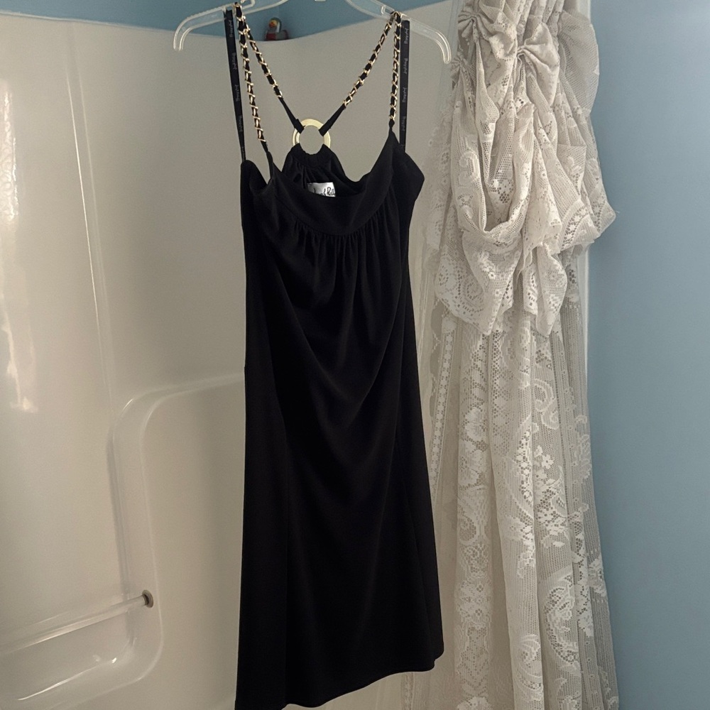 Joseph Ribkoff Black Dress with Chain Straps
